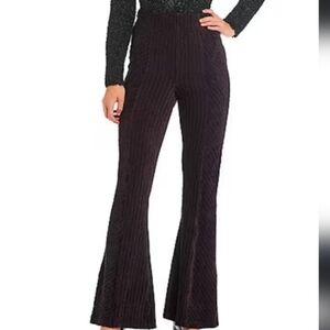 Black High Rise Ribbed Velvet Pull-On Flare Pants size Large